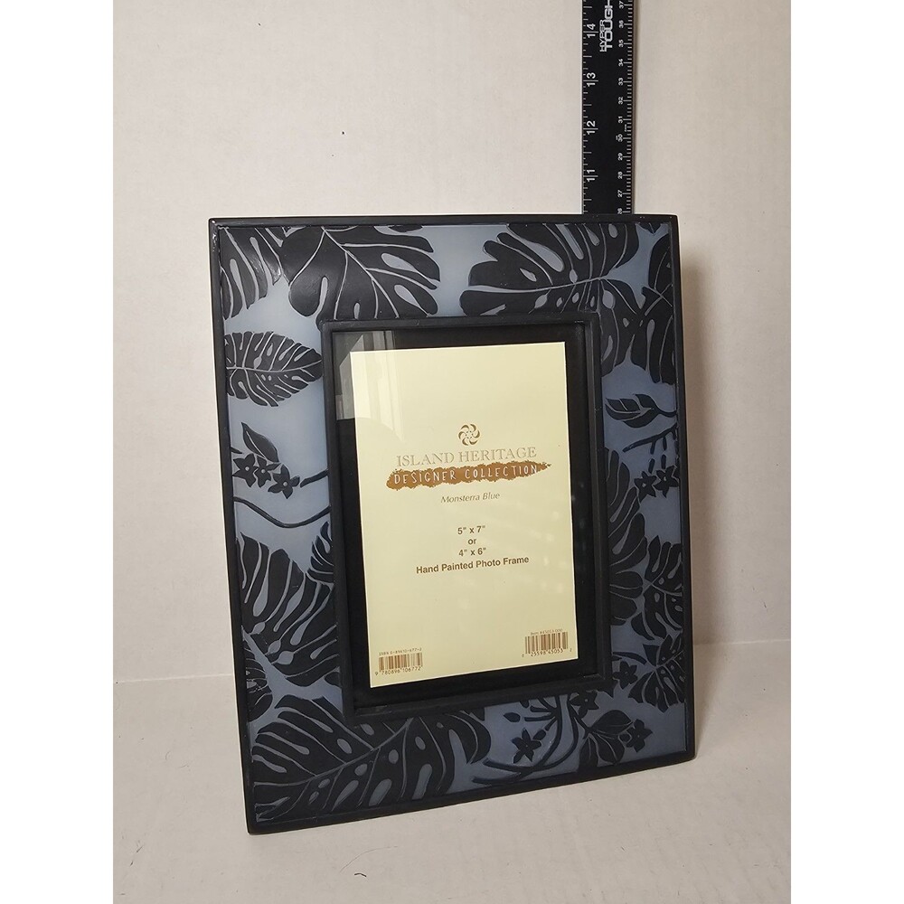 Gorgeous Island Heritage Monstera Blue 5x7, 4x6 Hand Painted Frame